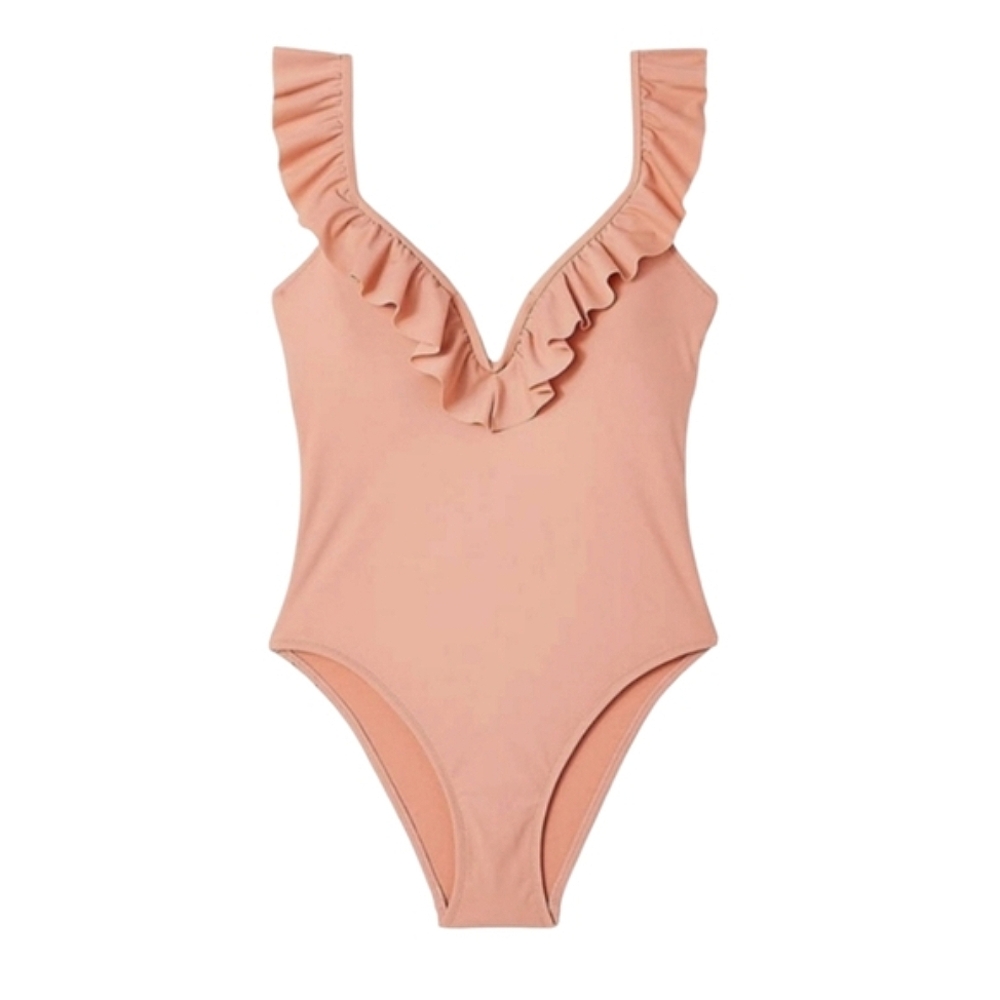 Express Plunge Ruffle One-Piece Swimsuit Blush XS